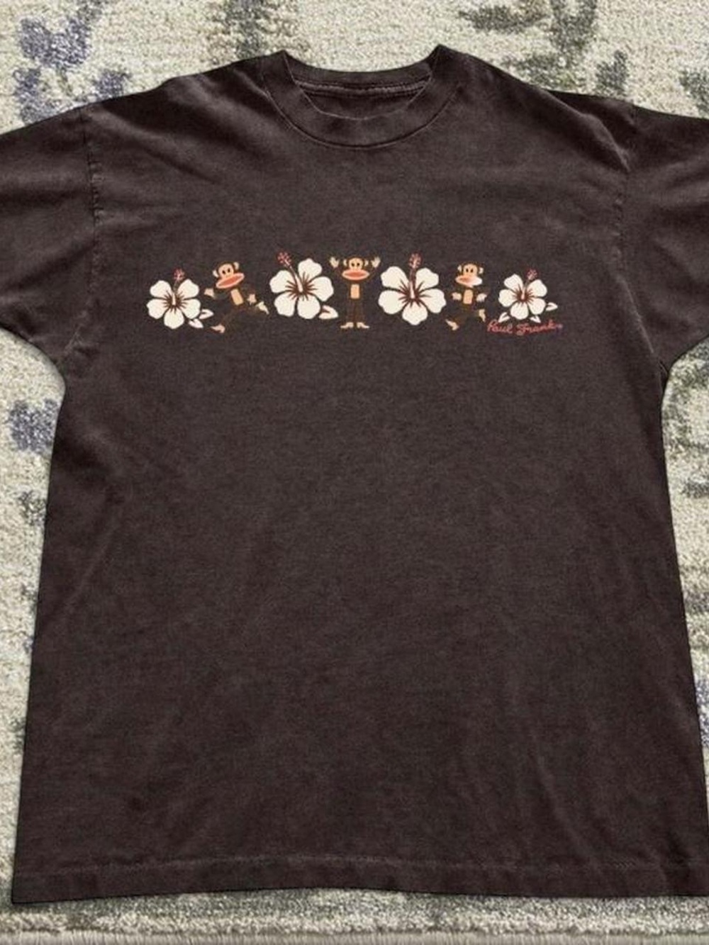 Gildan Brown Tee with Hibiscus & Monkey Graphic